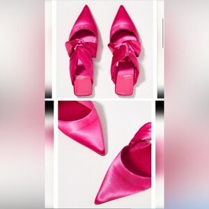 Jeffrey Campbell Tied Down Mule Fuchsia Satin size 6.5 tie Knot anthropologie